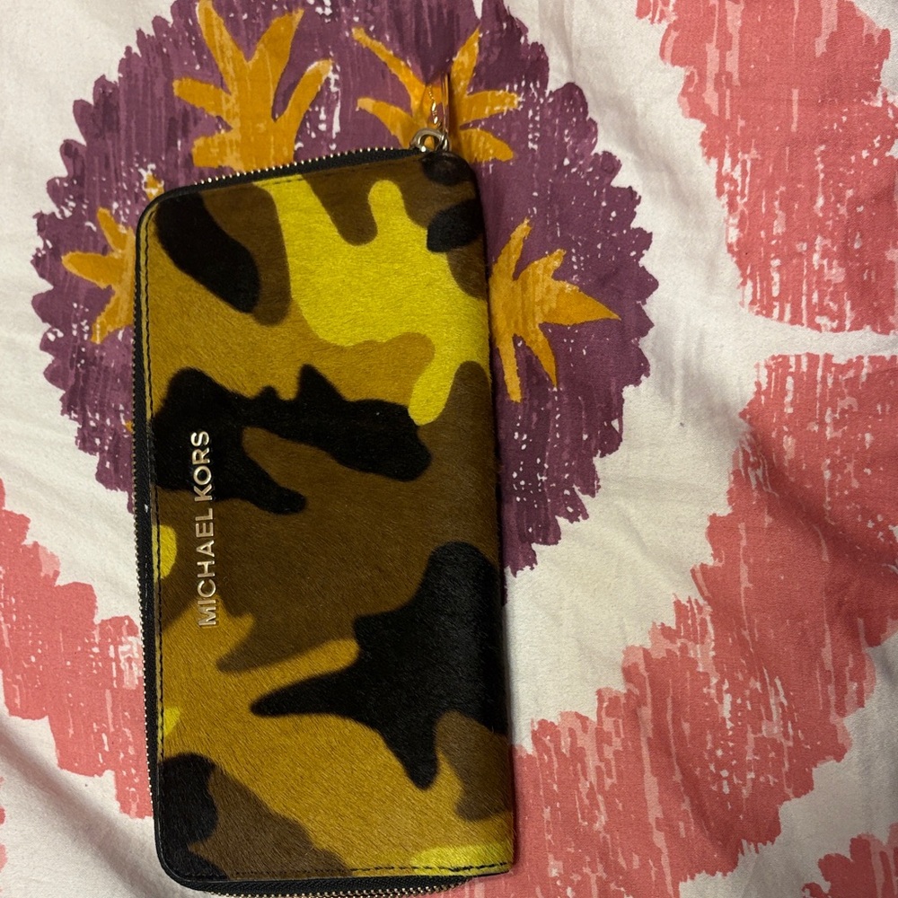 Michael Kors Yellow and Black Camouflage Wallet